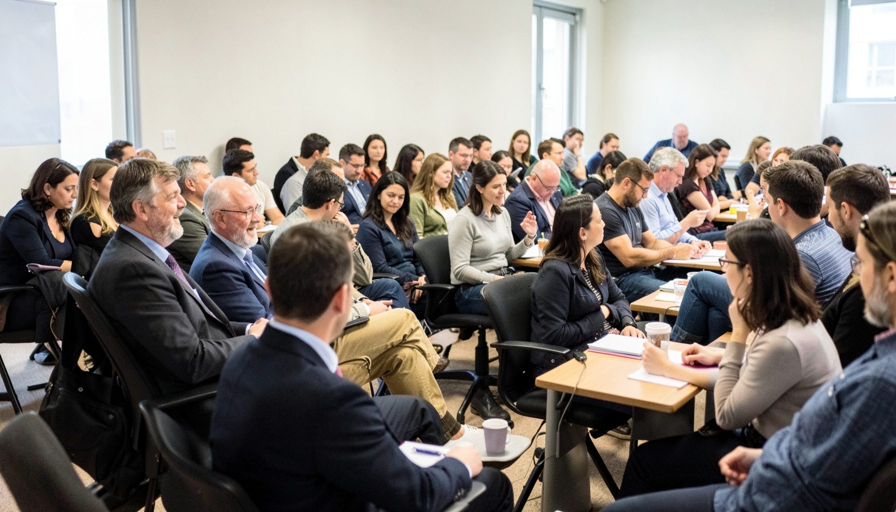 Workshop participants seated in rows, engaged discussion atmosphere